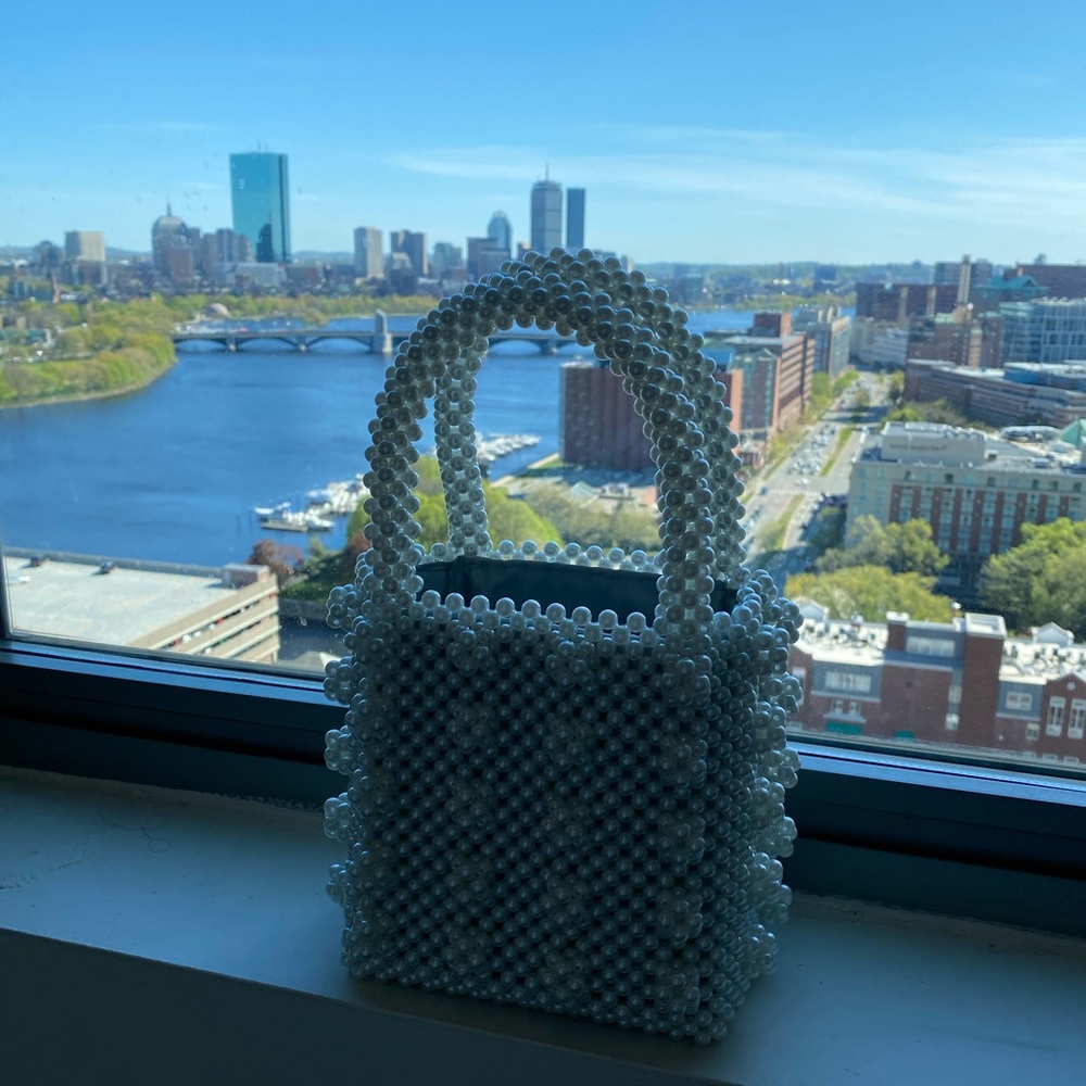 Faux pearl beaded bag